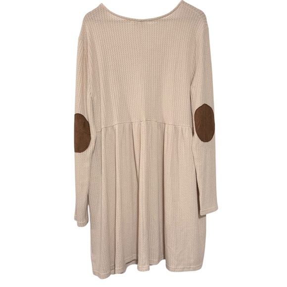 Umgee Waffle Knit Long Sleeve Elbow Patch Cream Babydoll Dress Women’s Size XL - Picture 12 of 12